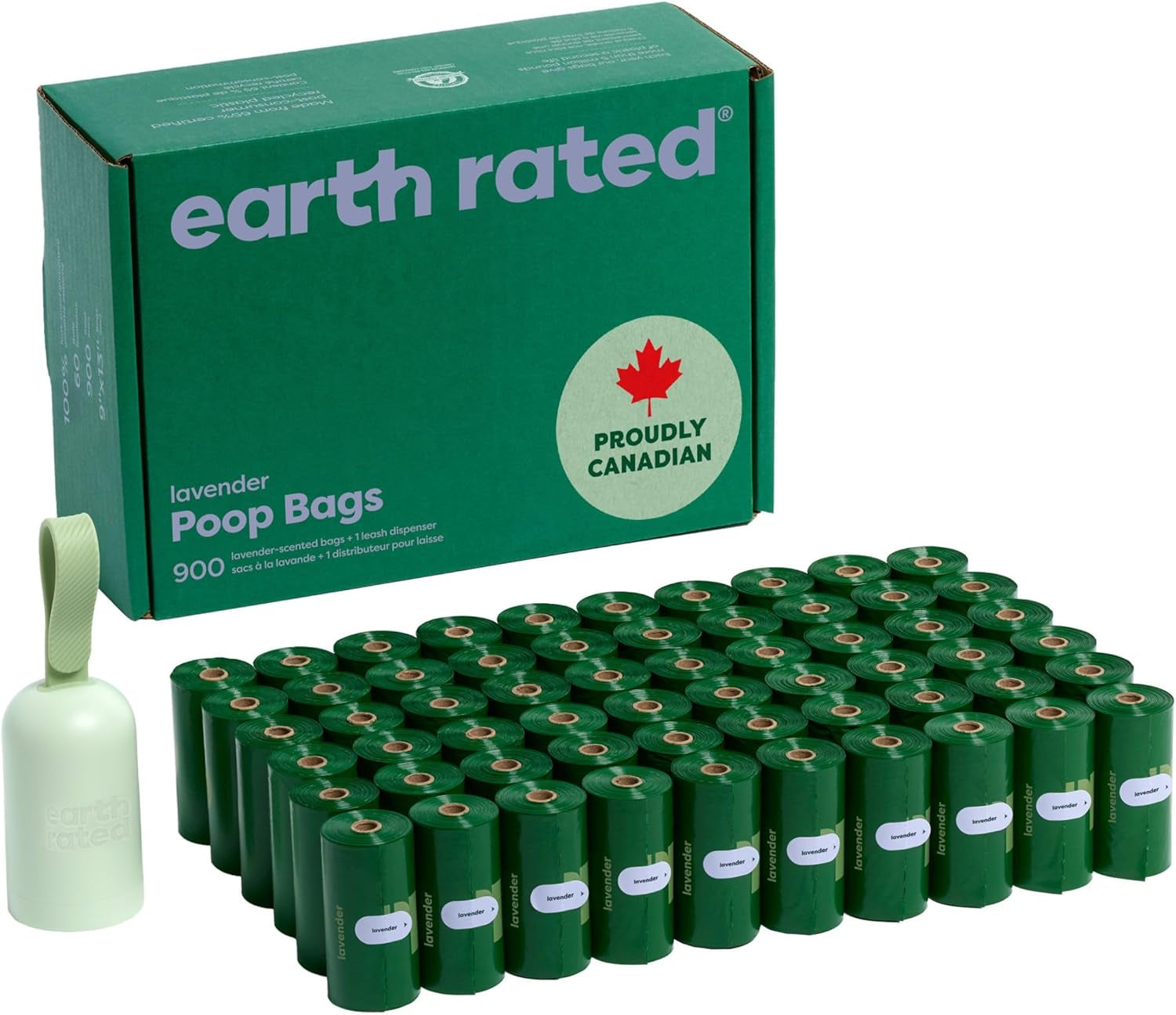 (A Canadian Company), Dog Poop Bag Holder with Dog Poop Bags Rolls, Durable and Guaranteed Leakproof, Lavender Scented, 1 Dispenser and 900 Bags